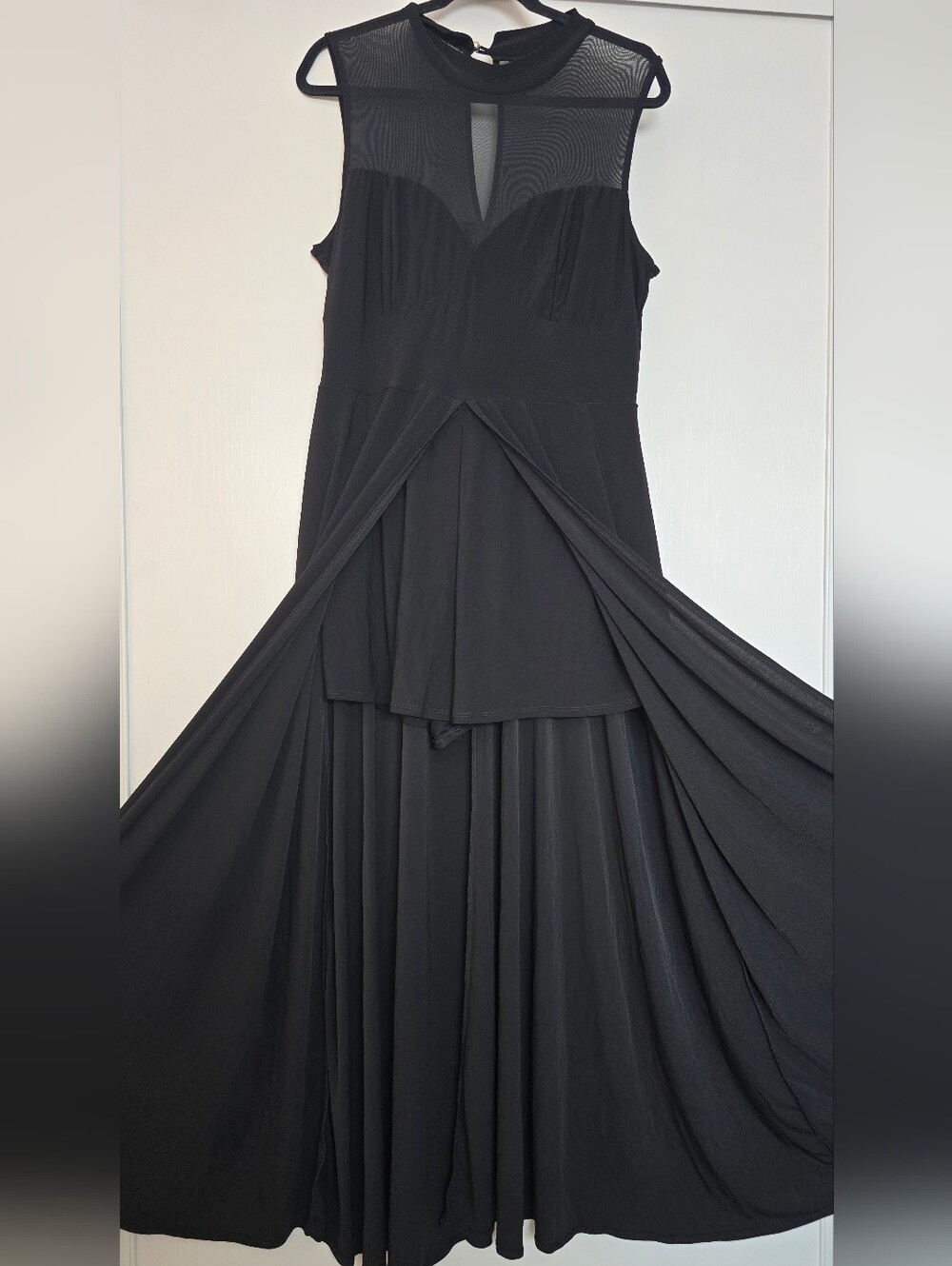 Find Me Plus - (Plus-Size) Black Sheer Front Slit Dress With Built-In Romper